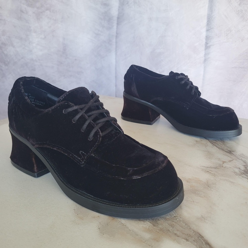 Zodiac Stock Pot Oxford Shoes Womens Size 8 Black Velvet Lace Up Casual Chunky